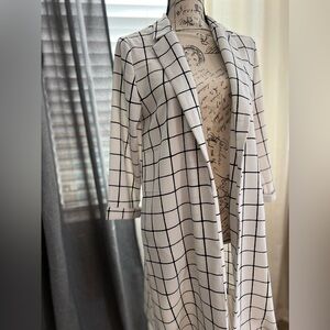 Mine Black and White Grid Pattern Coat